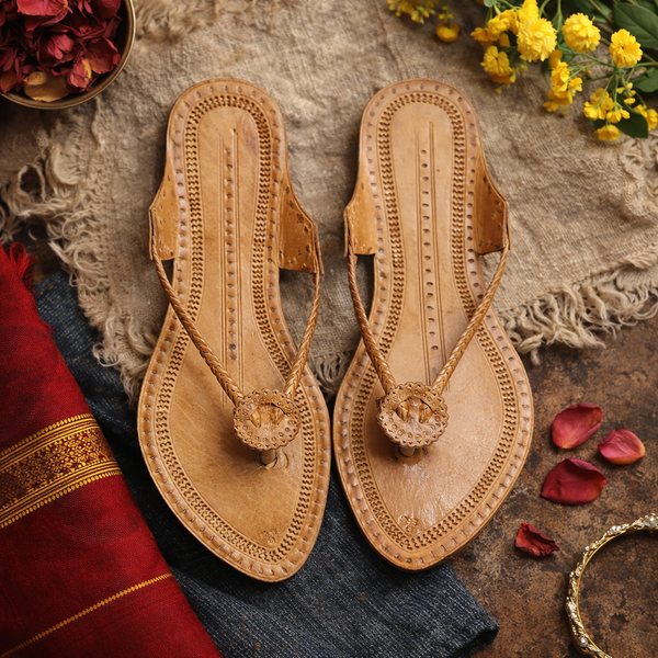 Authentic Kolhapuri sandals for women handmade leather footwear top view