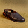 Cross-angle view men’s premium leather Pathani Kolhapuri chappal, authentic Peshawari-style handcrafted traditional ethnic loafer footwear.