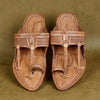Overhead perspective authentic Aamdar Kapashi men’s Kolhapuri leather slipper, woven veni detailing on sturdy base traditional comfortable luxury organic prestige.