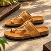 SHOPKOP Cork Kolhapuri chappal side view showcasing traditional Kolhapuri leather craftsmanship, a cork footbed and modern sole design.
