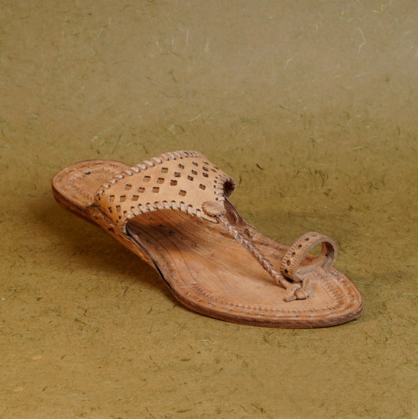SHOPKOP Women's Queen Strap Kolhapuri Chappal – Handcrafted Genuine Leather Traditional Indian Sandal Cross Angle View | Direct from Kolhapur Manufacturer