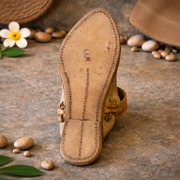 Backside stitching of authentic traditional women Kolhapuri chappal