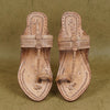 Top angle view women’s original Kapashi Kolhapuri chappal leather sandal, overhead handcrafted ethnic lightweight breathable comfortable footwear.