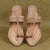 Top angle view women’s original Kapashi Kolhapuri chappal leather sandal, overhead handcrafted ethnic lightweight breathable comfortable footwear.