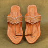 Overhead GI Triveni Kolhapuri chrome-tanned leather chappal for women top profile, premium artisan-stitched interwoven heritage stylish glossy footwear design.