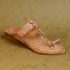 Cross-angle view women’s authentic Veni style Kolhapuri chappal, dynamic handcrafted braided leather traditional ethnic elegant sandal showcase.
