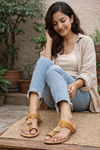 Authentic Kolhapuri chappal for women handcrafted leather footwear worn by model