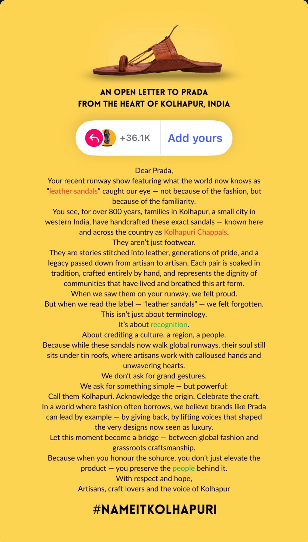 36,000+ Voices. One Message. Name it Kolhapuri.