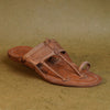 Cross angle view men’s original Moja shape Aamdar Kapashi Kolhapuri chappal leather sandal, handcrafted flat-front braided upper traditional ethnic durable stylish artisan footwear.
