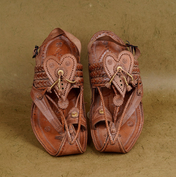 SHOPKOP Men's Maharaja Kolhapuri Chappal – Pure Masidi Leather Senapati Shape Gonda Braid Handstitched Antique Indian Sandal Top Angle View | Made by Kolhapur Artisan