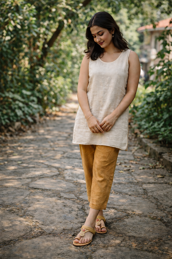 Girl wearing authentic traditional Kolhapuri chappal for women handmade leather footwear unique design