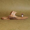 Side angle view women’s authentic Angatha Patta Kolhapuri chappal, handcrafted crossed upper belt leather traditional ethnic comfortable elegant sandal.