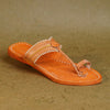 Cross-angle view women’s authentic Triveni Kolhapuri chappal chrome leather, handcrafted strap traditional ethnic shiny durable comfortable sandal.