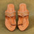 Overhead GI Triveni Kolhapuri chrome-tanned leather chappal for women top profile, premium artisan-stitched interwoven heritage stylish glossy footwear design.